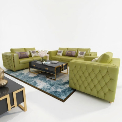 Living room landscape sofa set 3+2+1 seater leather sofa couch set Chesterfield