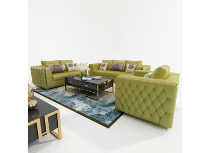Living room landscape sofa set 3+2+1 seater leather sofa couch set Chesterfield