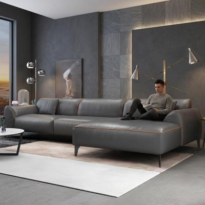 Living room couch upholstery textile leather fabric seating set corner sectional sofa L-shape