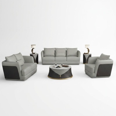 Set of 3+2+1 seater coffee table 2x side tables living room landscape sofa couch 6 pieces.