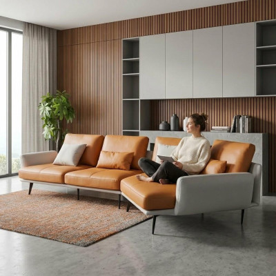 Sectional L-shaped living landscape sofa couch upholstery corner suite leather sofa group