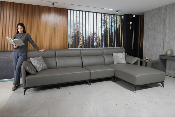Corner sofa L-shape living area sofa couch upholstery corner set grey leather sofa