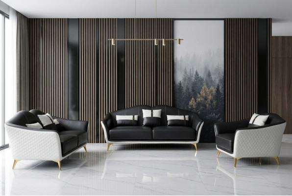 Black sofa set 3+2+1 suite living landscape sofa couch set leather sofa new