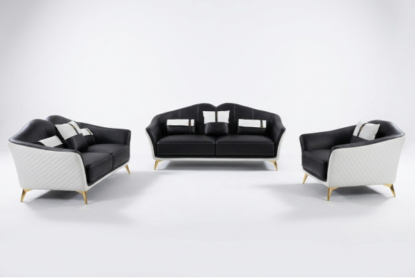 Black sofa set 3+2+1 suite living landscape sofa couch set leather sofa new