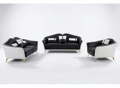 Black sofa set 3+2+1 suite living landscape sofa couch set leather sofa new