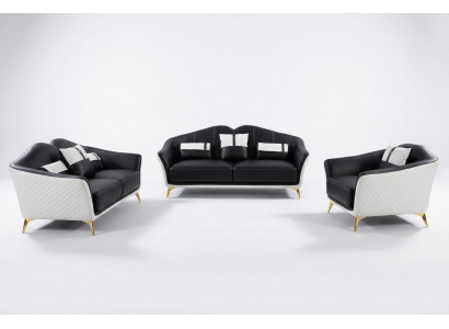 Black sofa set 3+2+1 suite living landscape sofa couch set leather sofa new