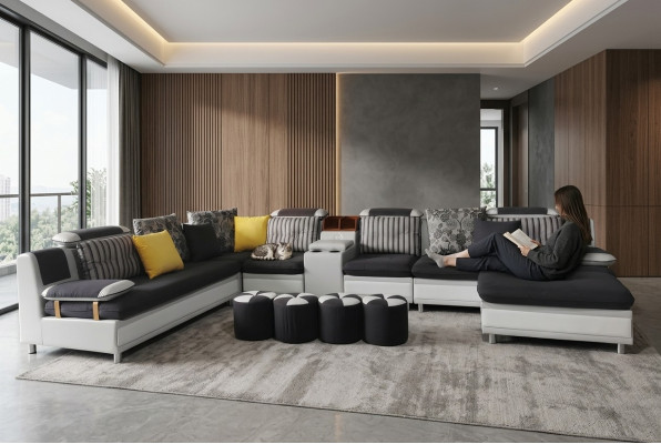Sectional U-shaped living room landscape sofa couch upholstered corner set fabric sofas new
