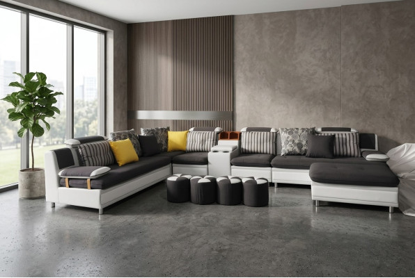 Sectional U-shaped living room landscape sofa couch upholstered corner set fabric sofas new