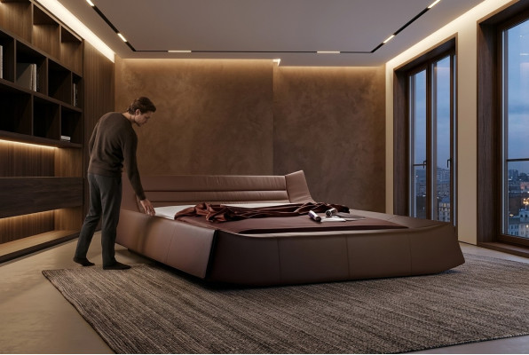 Bed Cushion Design Luxury Double Hotel Beds Sleep Room Leather Fabric Modern