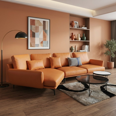 Orange sectional sofa L-shaped living room landscape sofa couch upholstery corner set leather sofas