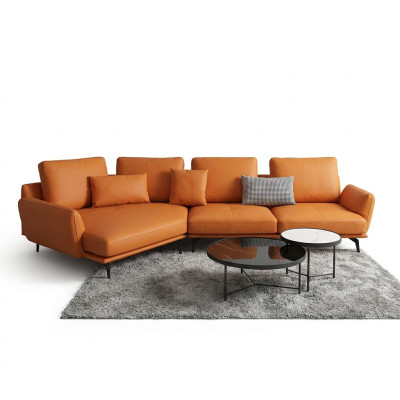 Orange sectional sofa L-shaped living room landscape sofa couch upholstery corner set leather sofas