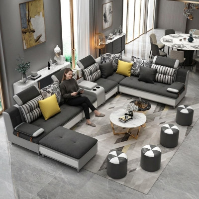 U-shaped sectional living landscape sofa couch upholstery set fabric sofas leather new