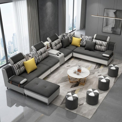 U-shaped sectional living landscape sofa couch upholstery set fabric sofas leather new