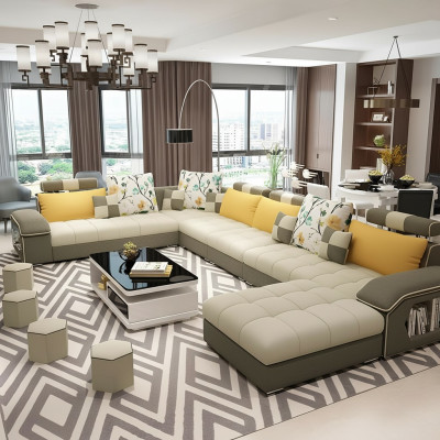 Corner sectional U-shape living landscape sofa couch set upholstery fabric sofas leather