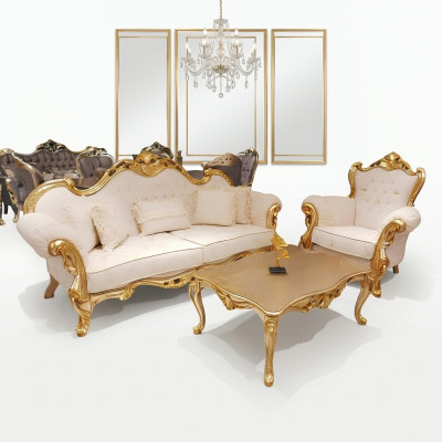 Sofa set 3+3+1+1 seater classic relax armchairs Chesterfield Baroque style 4-piece
