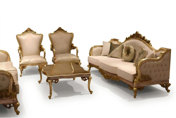 Classic sofa set 311 seater couch set wood armchair textile complete new