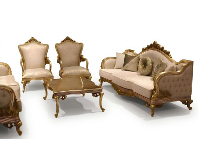 Classic sofa set 311 seater couch set wood armchair textile complete new
