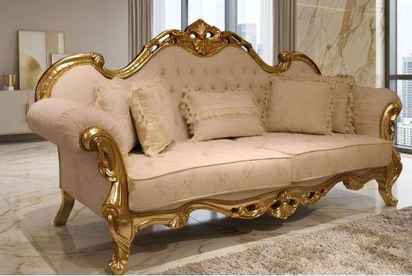 Design Sofa Set 3+3 Seater Classic Set Wood Textile Complete 2x Sofa New
