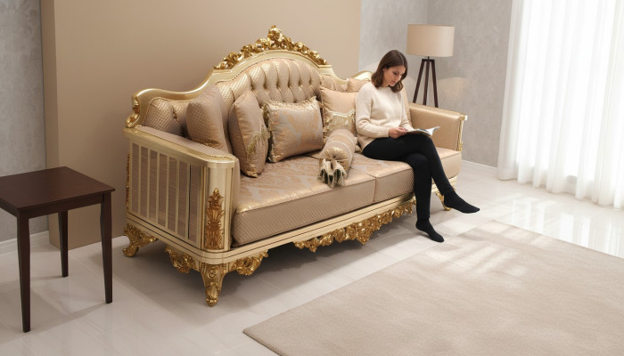 Three-piece sofa set, fabric full set, sofa chair, wooden Chesterfield