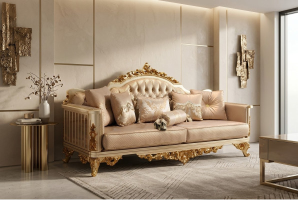 Three-piece sofa set, fabric full set, sofa chair, wooden Chesterfield