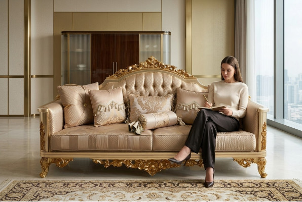 Chesterfield Sofa Set 3+1+1 Group Complete Set Armchair Sofa Gold Textile Suite