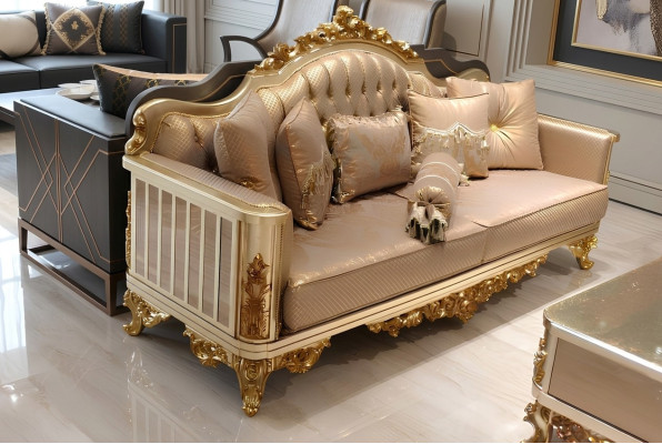 Chesterfield Sofa Set 3+1+1 Group Complete Set Armchair Sofa Gold Textile Suite