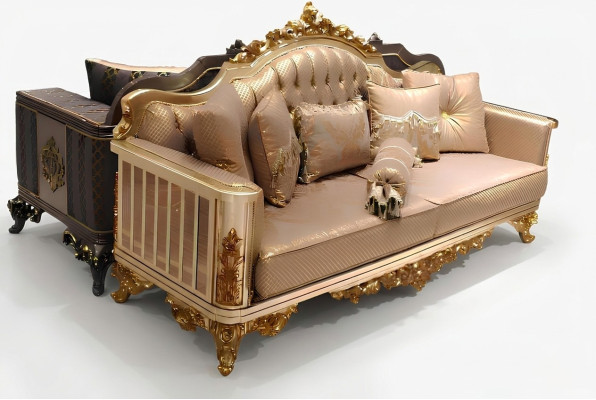 Chesterfield Sofa Set 3+1+1 Group Complete Set Armchair Sofa Gold Textile Suite