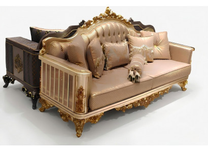 Chesterfield Sofa Set 3+1+1 Group Complete Set Armchair Sofa Gold Textile Suite