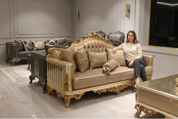 Luxury Sofa 3-Seater Textile Sofa Gold Design Furniture 3-Seater Chesterfield Upholstery New