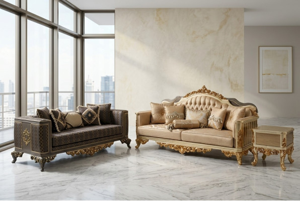 Luxury Sofa 3-Seater Textile Sofa Gold Design Furniture 3-Seater Chesterfield Upholstery New