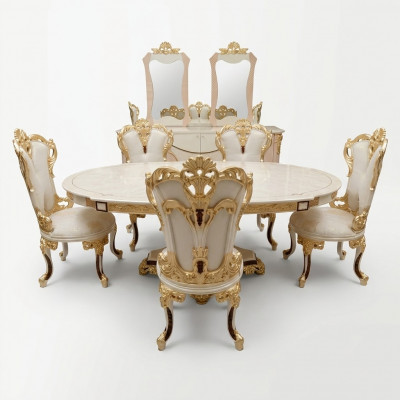 Dining room set 6x chairs dining group wood upholstered chair luxury chair textile new