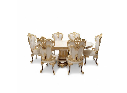 Luxury dining room set dining table 4x chairs wood chair textile dining group set new