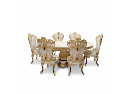 Luxury dining room set dining table 4x chairs wood chair textile dining group set new