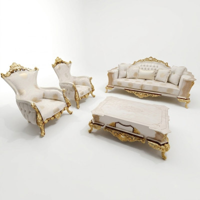 Sofa set 311 + wooden coffee table living room luxury sofa Chesterfield fabric new