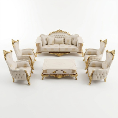 Sofa set 3+1+1 seater living room set complete textile sofa armchair wood new