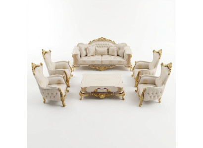 Sofa set 3+1+1 seater living room set complete textile sofa armchair wood new