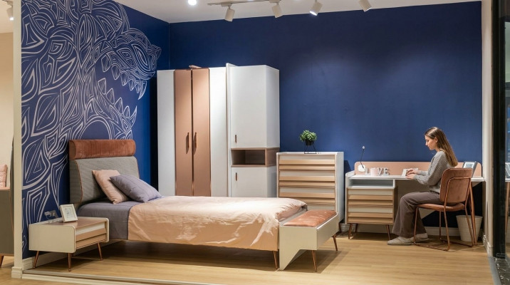 Complete youth bedroom children's room set wardrobe chest of drawers desk 6-piece set.