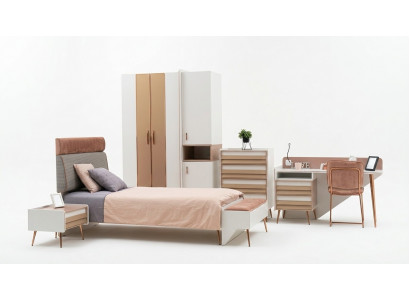 Complete youth bedroom children's room set wardrobe chest of drawers desk 6-piece set.
