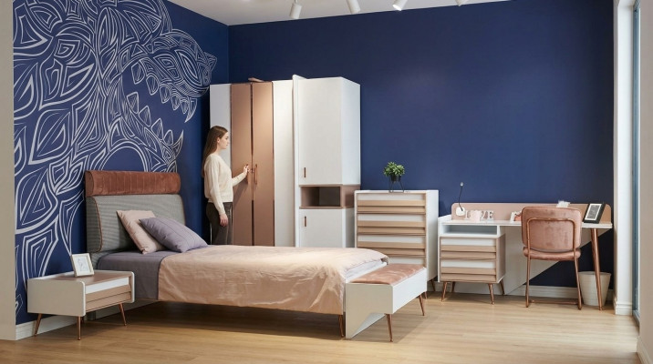 Children's Room Set Bed + Nightstand + Bench Modern Set Bed 3pcs. Bench Complete
