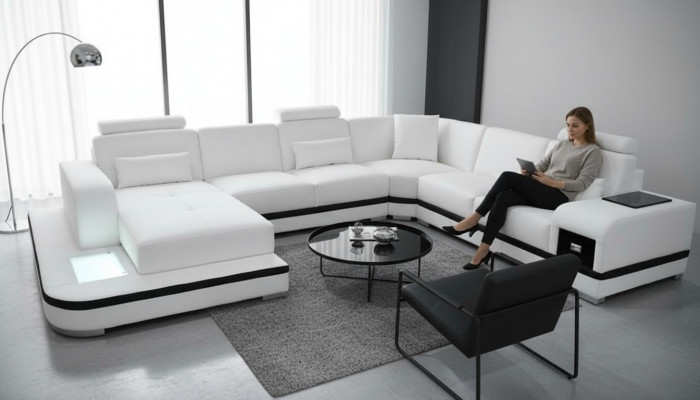 Design leather sofa, modern upholstery leather corner sofa, fabric living landscape couch
