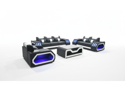 Sofa set Couch Set 3+2+1 + Table Leather Sofa Seat Illuminated Design Upholstery