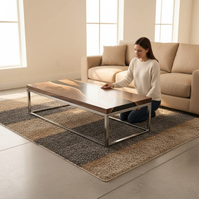 River Table Epoxy Resin Coffee Table Real Solid Wood Tables 120x60
