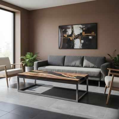 River Table Epoxy Resin Coffee Table Real Solid Wood Tables 120x60
