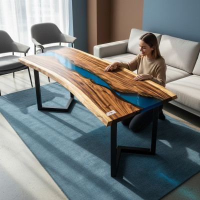 Epoxy Resin Coffee Table River Table Real Solid Wood 120x60