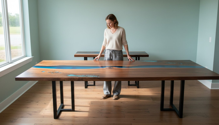 Dining Table River Table Real Solid Wood Epoxy Resin Tables 260x100 New