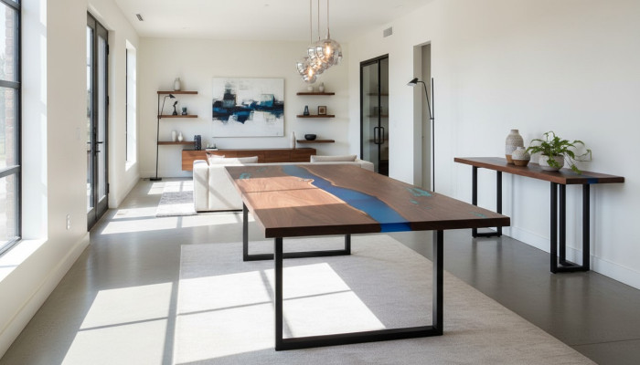 Dining Table River Table Real Solid Wood Epoxy Resin Tables 260x100 New