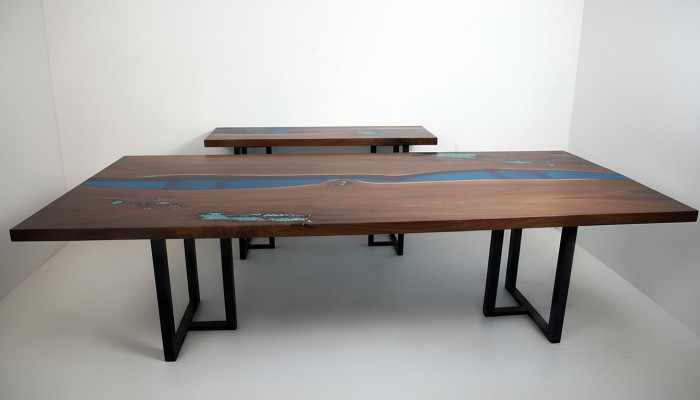 Dining Table River Table Real Solid Wood Epoxy Resin Tables 260x100 New