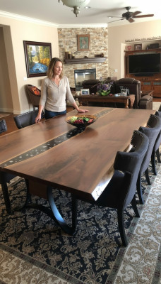 Table dining table tables epoxy resin epoxy waterfall real wood solid furniture