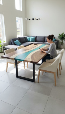 Epoxy resin dining table genuine solid wood furniture waterfall epoxy table 240x100 New
