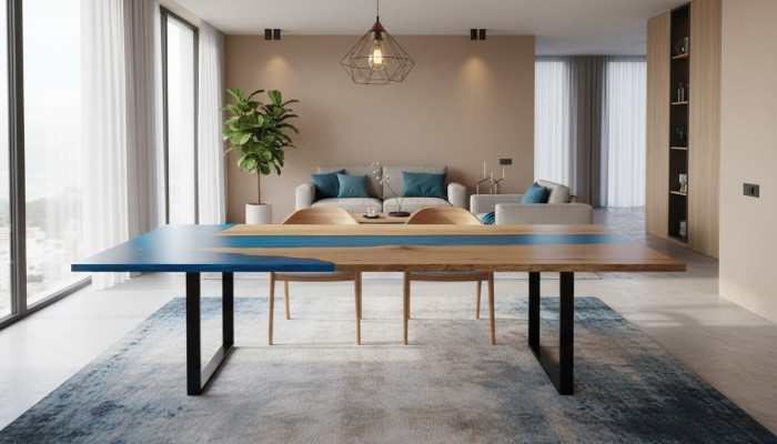 Dining Table River Table Real Wood River Table Epoxy Resin 260x100 Massive